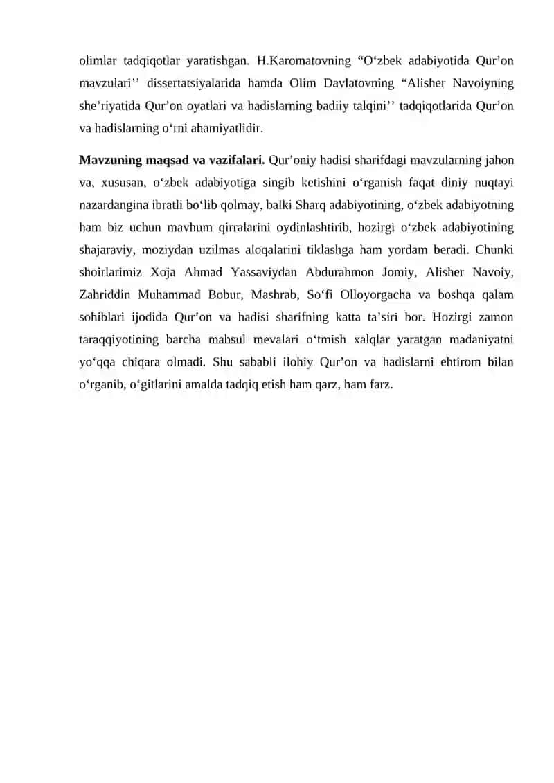 “MUMTOZ ADABIYOT TARAQQIYOTIDA “QUR’ONI KARIM” G‘OYALARI VA HADISI SHARIFDAGI FIKRLARNING O‘RNI VA AHAMIYATI” 4