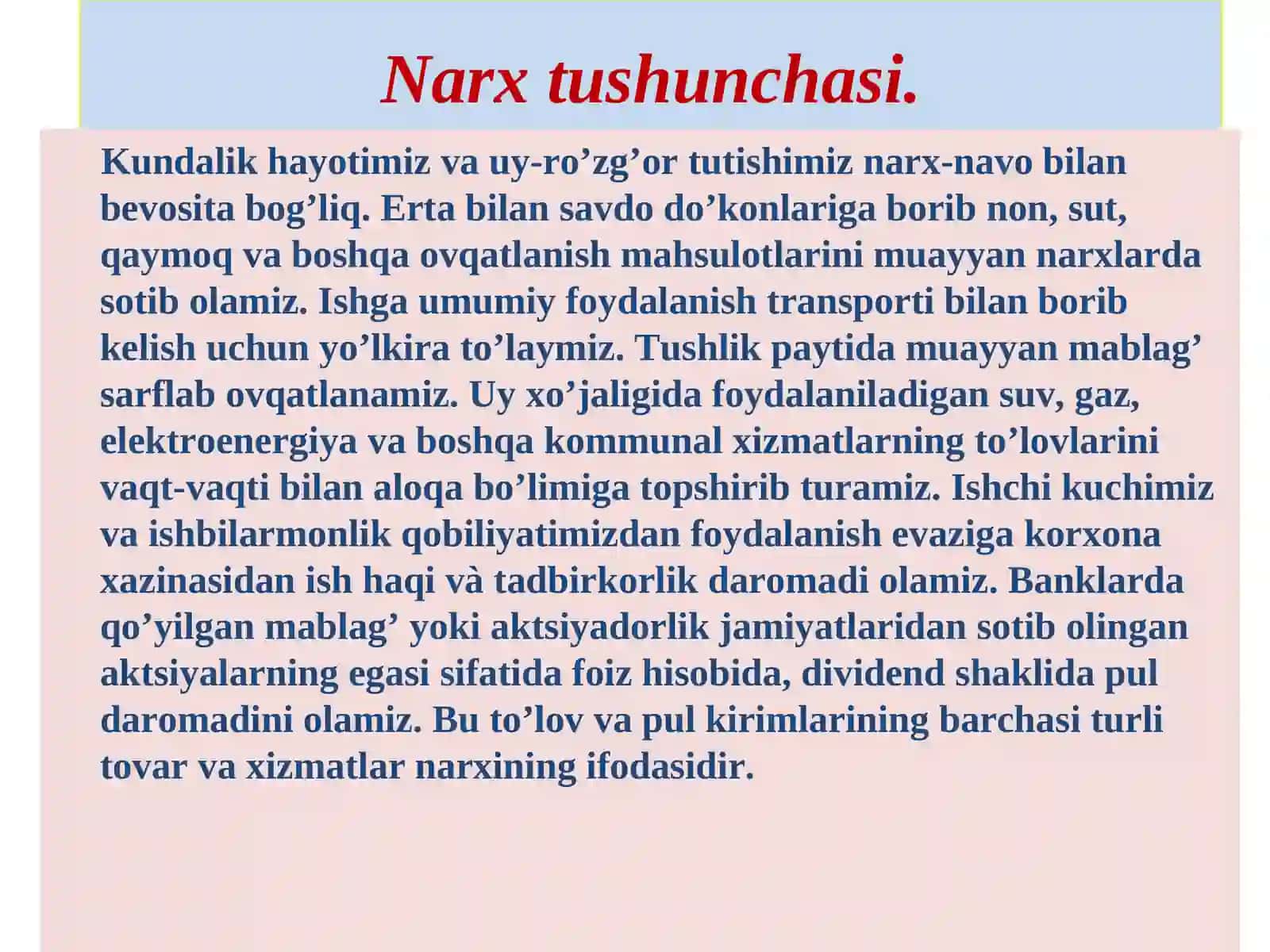 Narx tushunchasi va bozor narxining ikki tomonlama tabiati 4