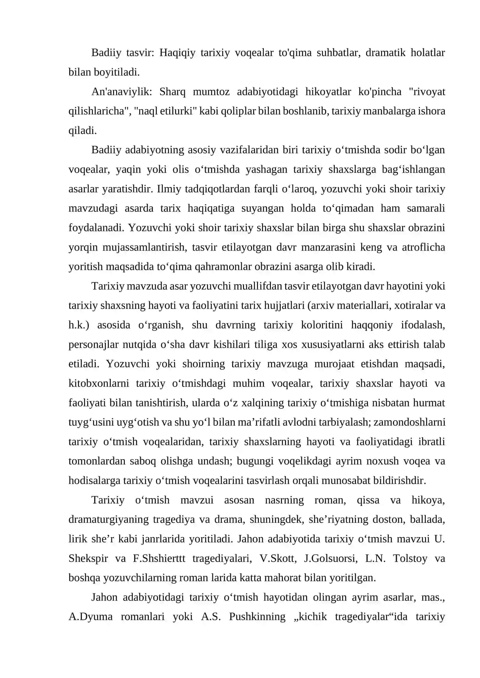 TARIXIY MANBALAR VA ADABIY JANRLAR MUNOSABATLARI. HIKOYATLAR POETIKASI 4