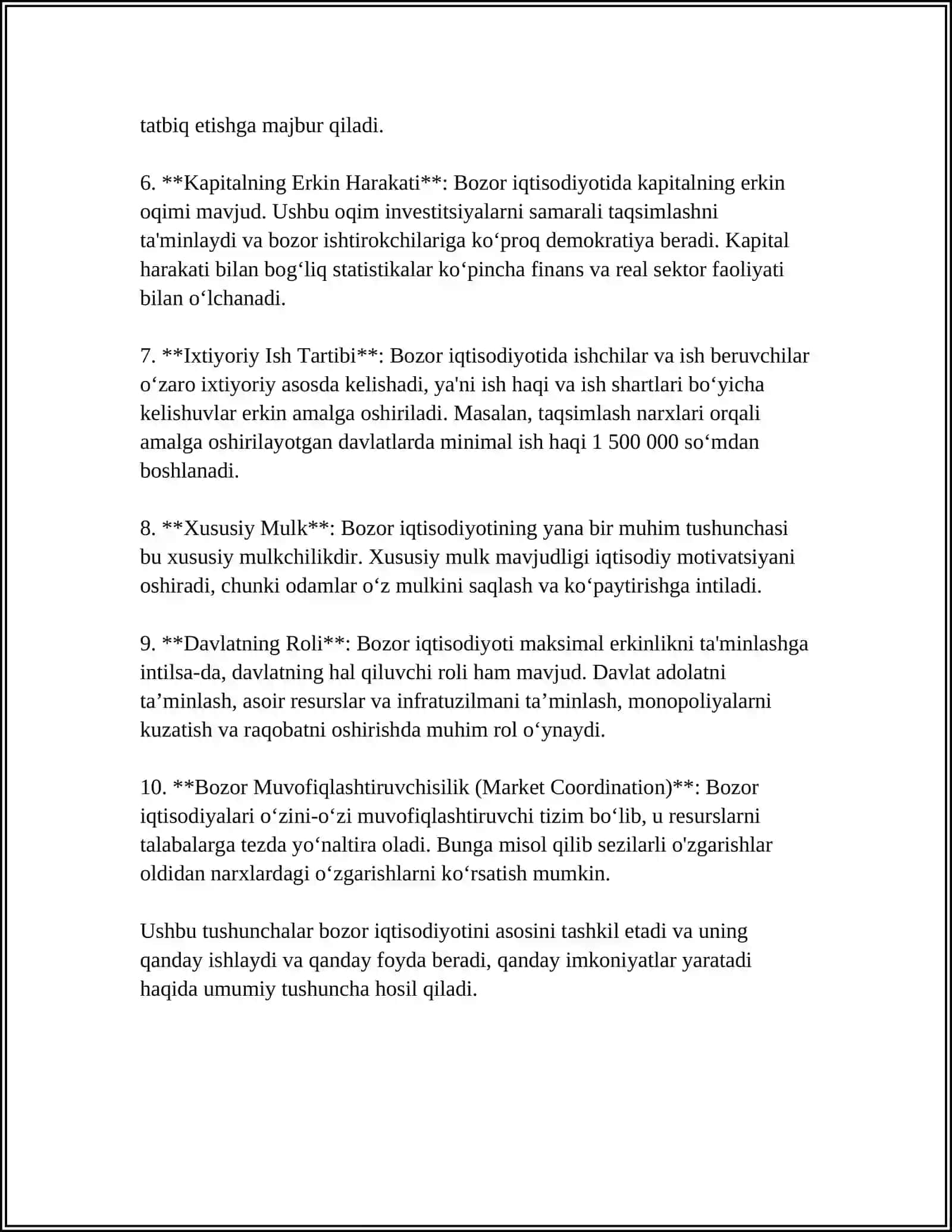 MUSTAQIL ISH Mavzu: BOZOR IQTISODIYOTINI TARTIBGA SOLISH MEXANIZMI 4