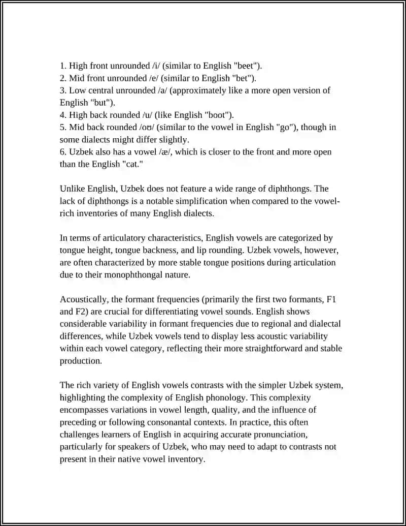 ARTICULATORY AND ACOUSTIC FEATURES OF VOWEL SOUNDS IN ENGLISH AND UZBEK LANGUAGES 4