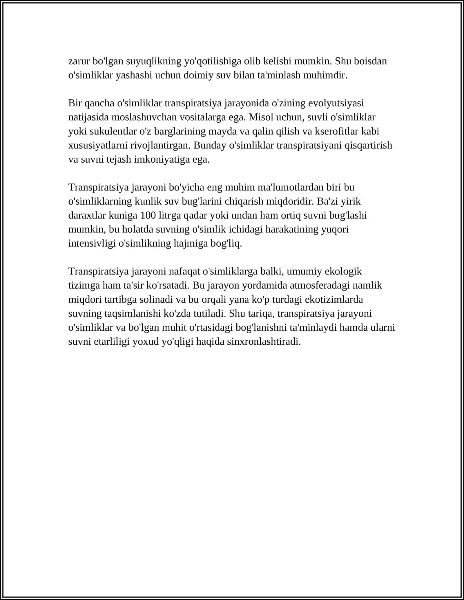 MUSTAQIL ISH Mavzu: TRANSPIRATSIYA XILLARI VA UNI BOSHQARISH MEXANIZMLARI 4