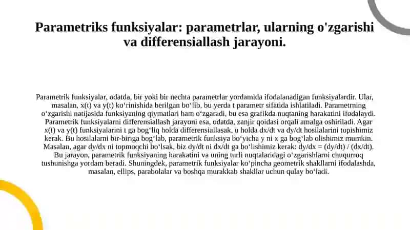 Oshkormas. va parametriks funksiyalarni differensiallash. 4