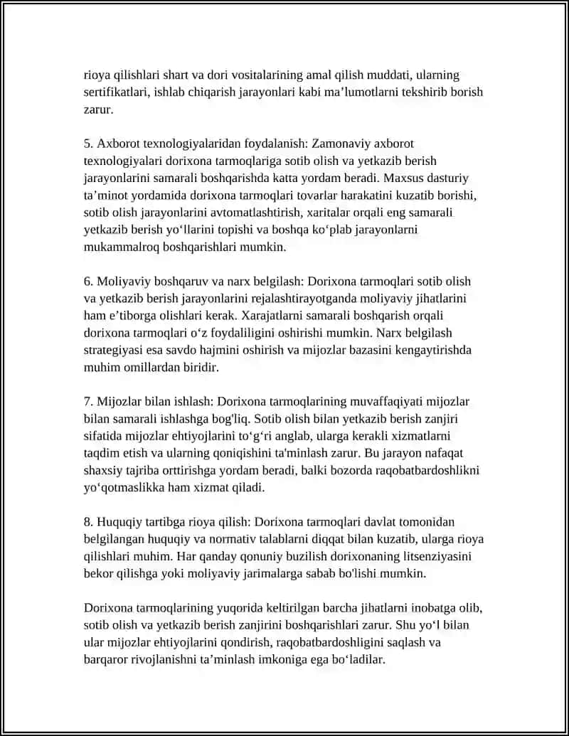 Dorixona tarmoqlarining sotib olish va yetkazib berish zanjiri 4