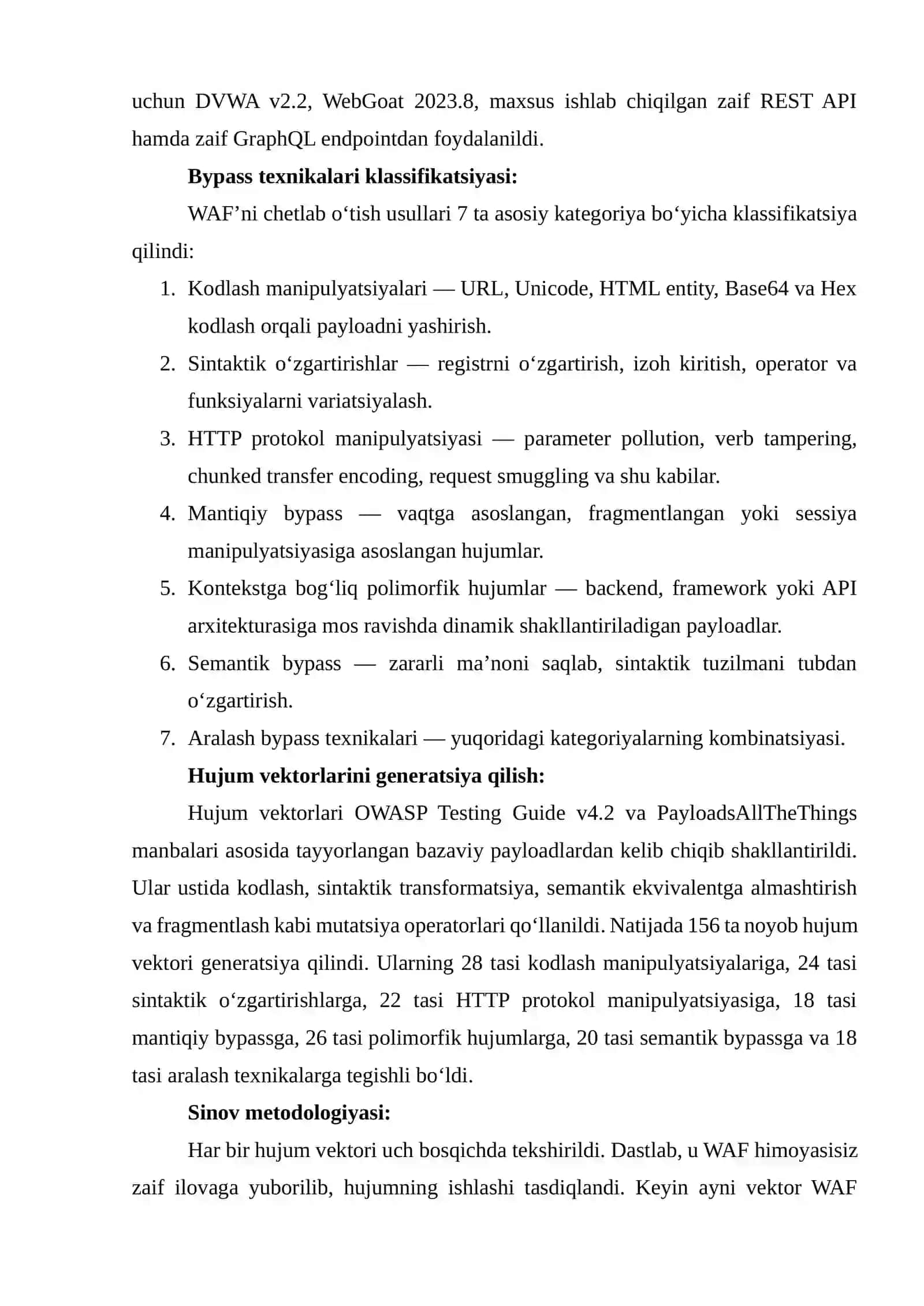 WEB APPLICATION FIREWALL (WAF) TIZIMLARINI CHETLAB OʻTISH USULLARI: EKSPERIMENTAL TAHLIL VA ADAPTIV HIMOYA MODELI 4