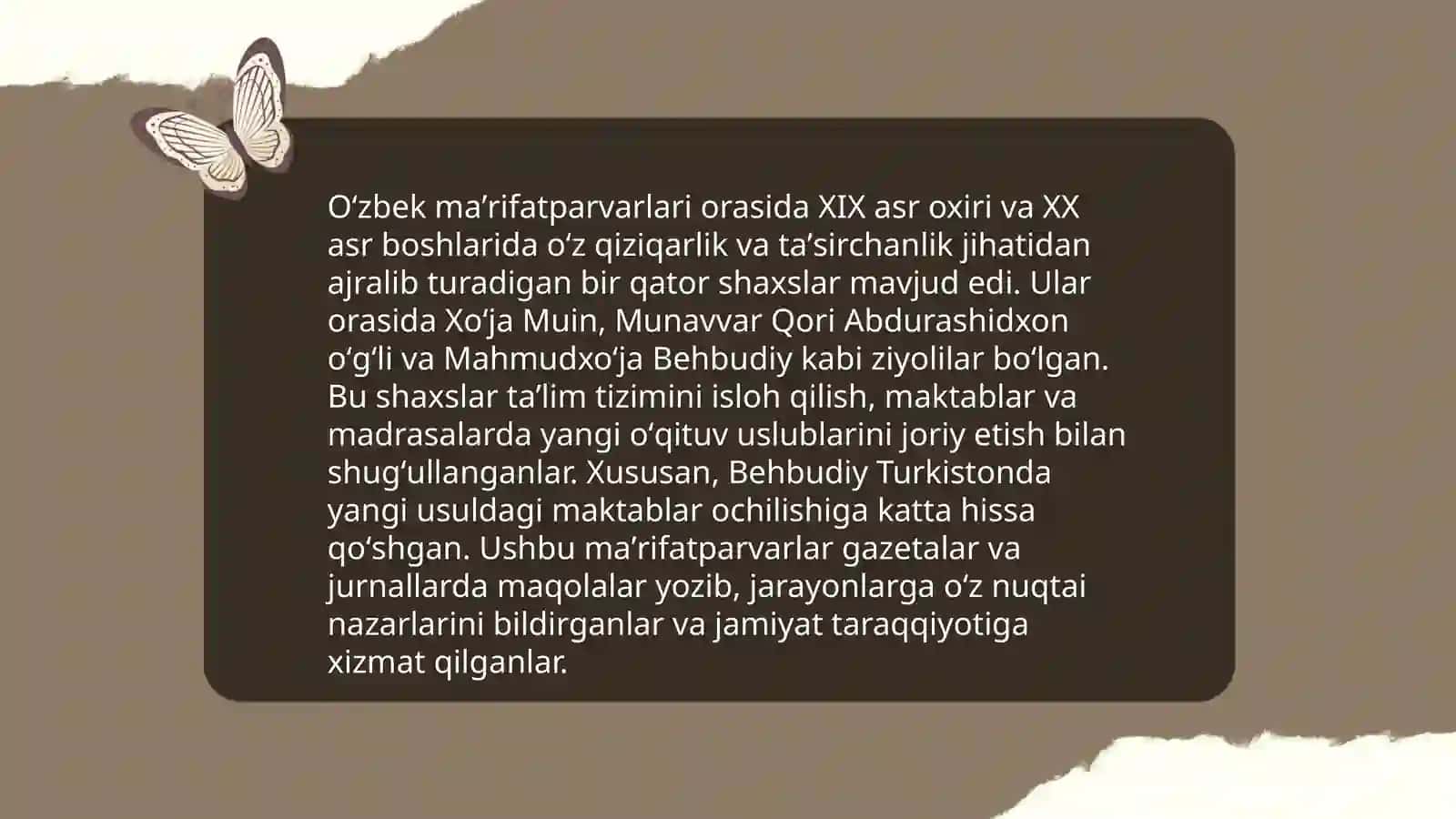 Jadid ma'rifatparvarlarning oʻlka ijtimoiy-ma'naviy hayotida tutgan oʻrni 4