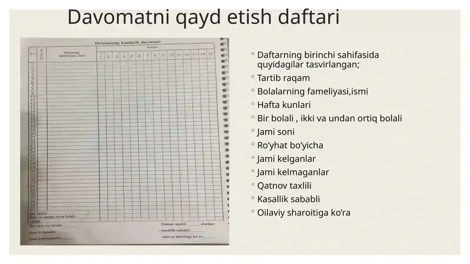 Davomatni qaydetish daftari 4
