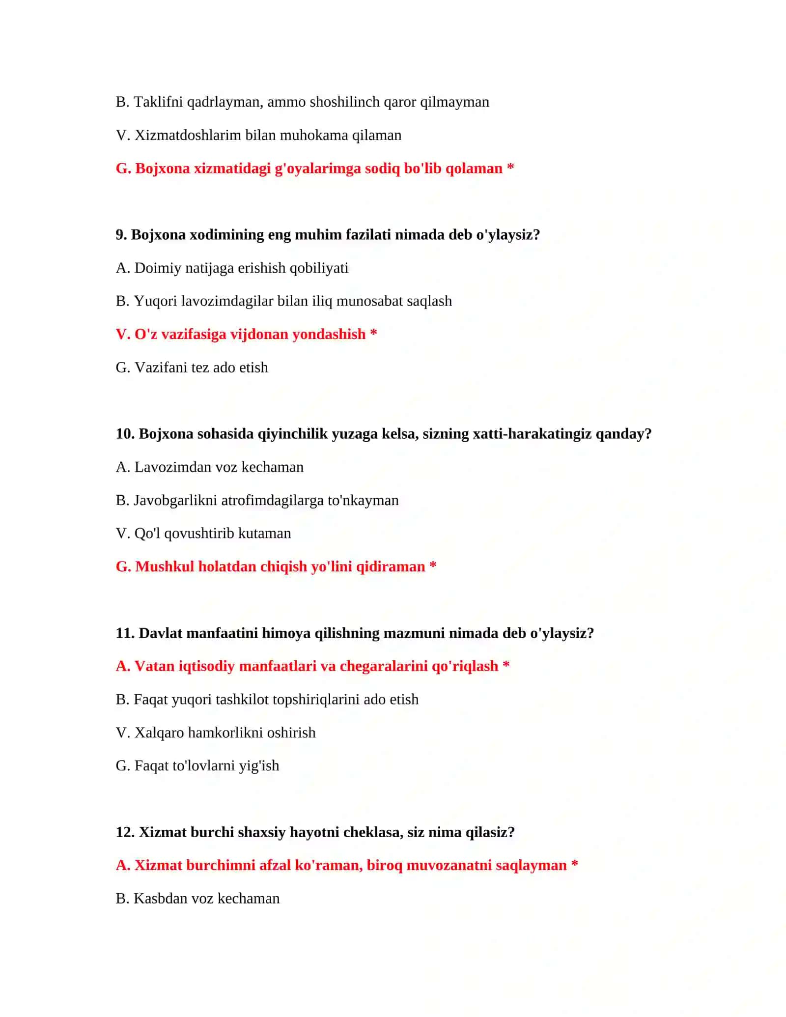 Bojxona imtihon testlari PDF 4
