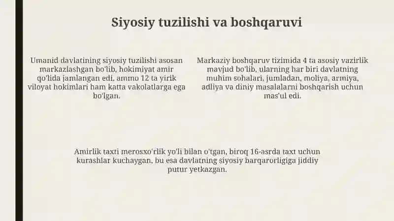XII-XVII asrlarda Umoniyalar davlati 4