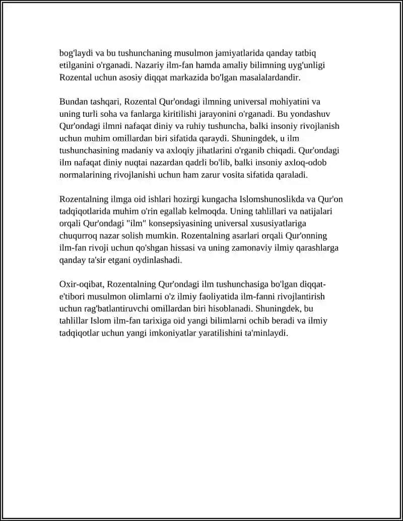 “F. ROUZENTAL QUR’ONDA “ILM” TUSHUNCHASINI TAHLIL QILGAN OLIM” 4