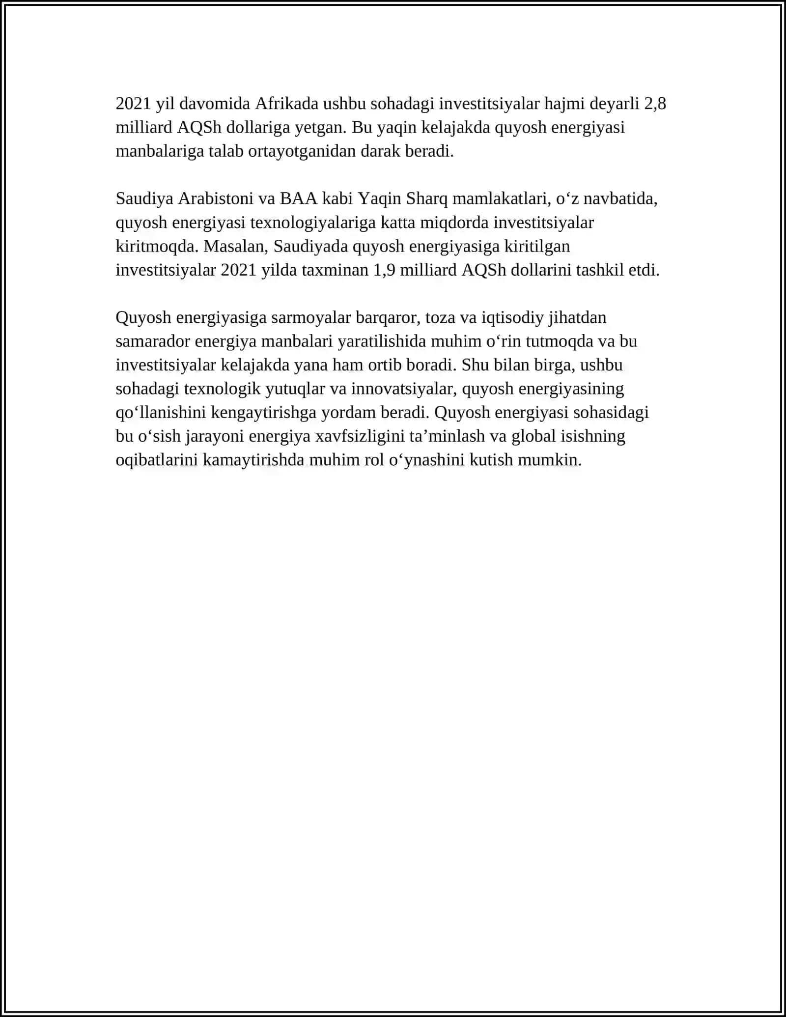 TIKLANADIGAN ENERGIYA MANBALARINI O‘ZLASHTIRISHNI INVESTITSIYALASH XUSUSIYATLARI 4