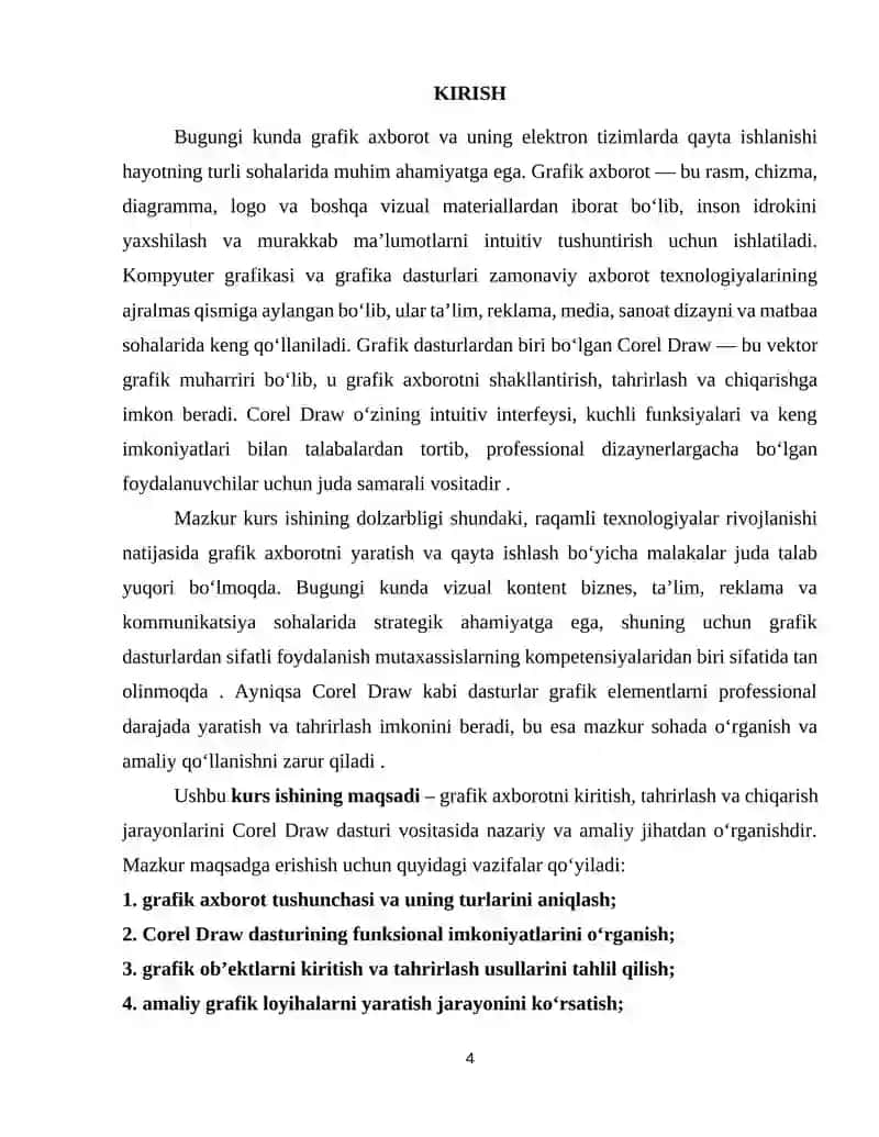 Grafik axborotlarni kiritish, taxrirlash va chiqarishning dasturiy vositalar:Corel Draw 4