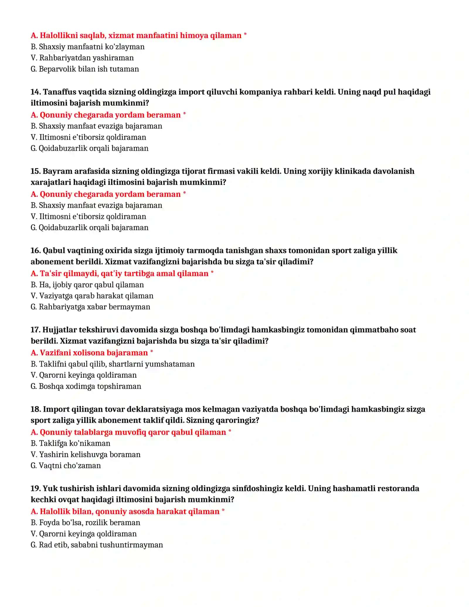 BOJXONA AKADEMIYASI - SUHBAT TESTLARI (№ 78) 4