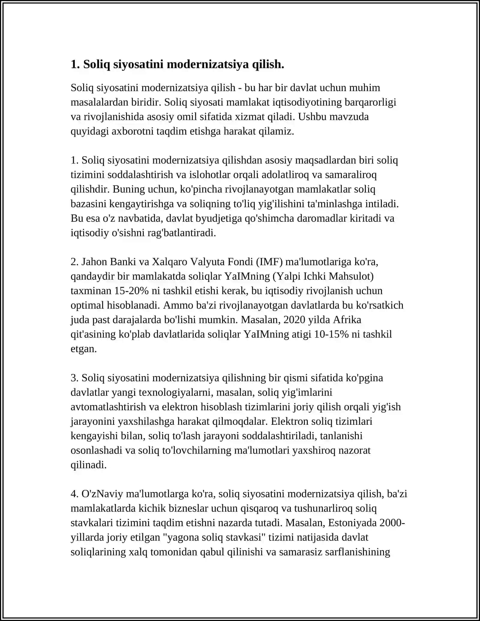 O'ZBEKISTON RESPUBLIKASIDA SOLIQ MEXANIZMINI TAKOMILLASHTIRISH YO'LLARI 4