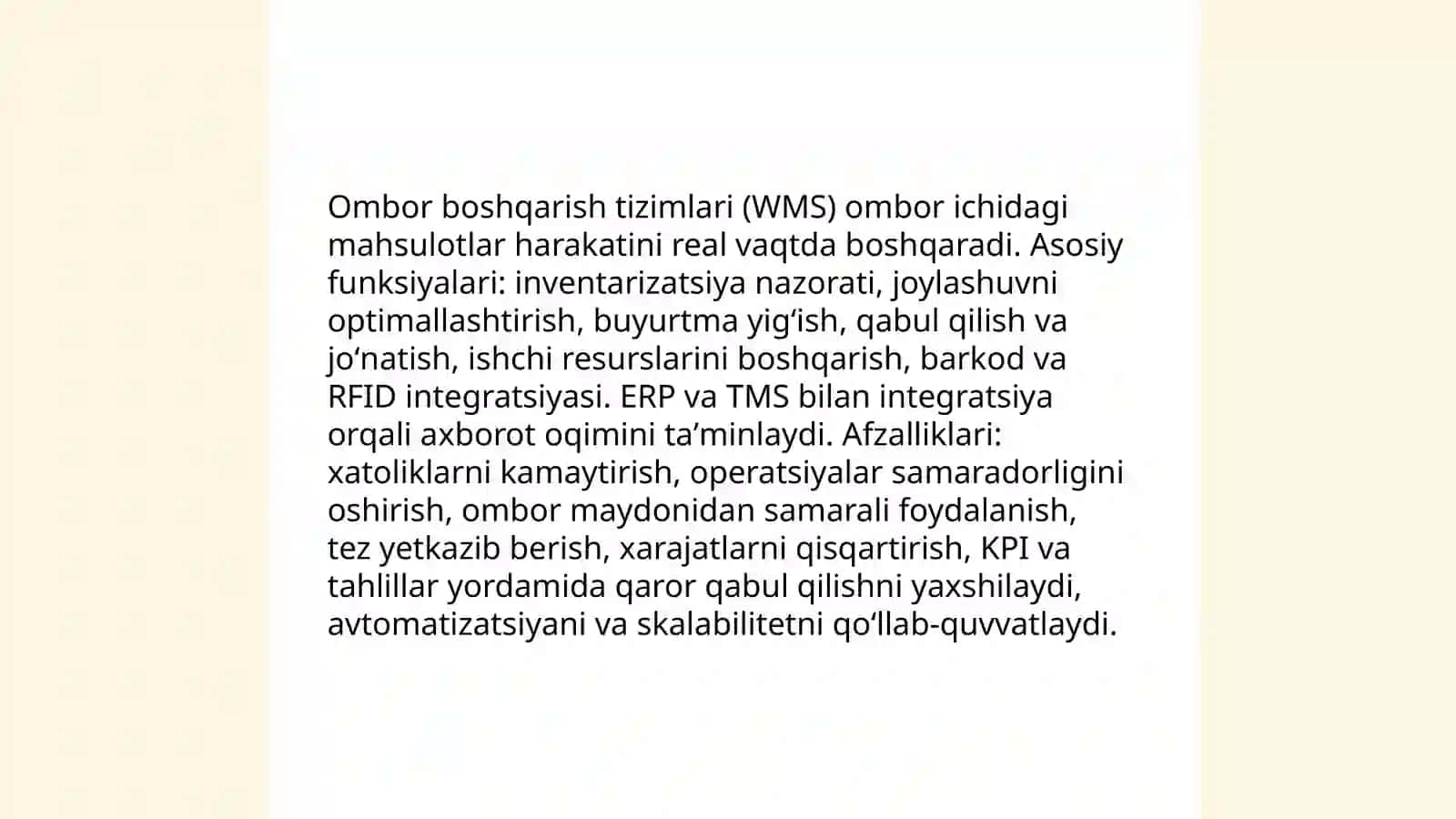 Logistik jarayonlarda axborot texnologiyalarining oʻrni 4