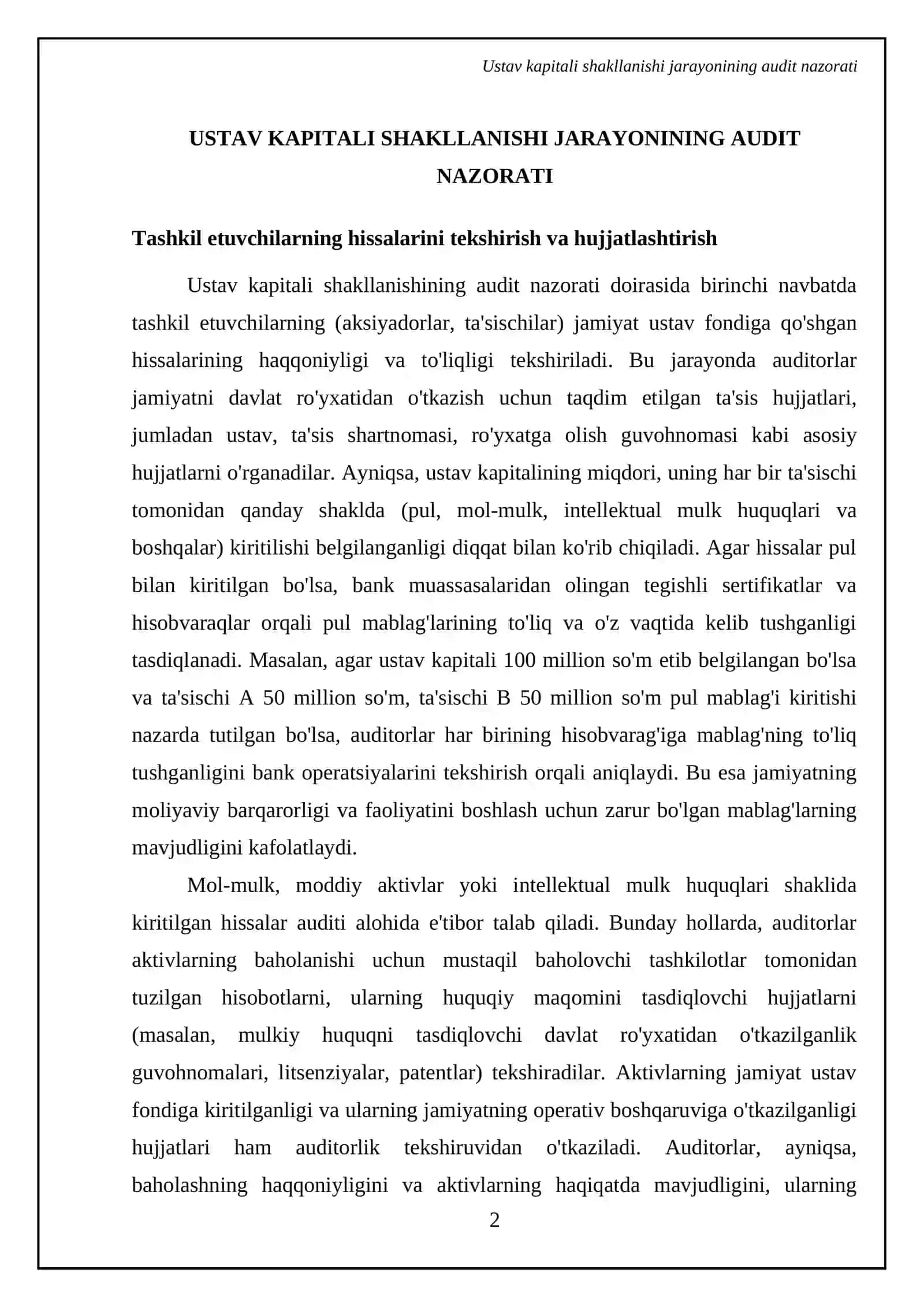 Xususiy kapital auditi: Ustav kapitali shakllanishi va taqsimlanmagan foyda hisobini tekshirish 4