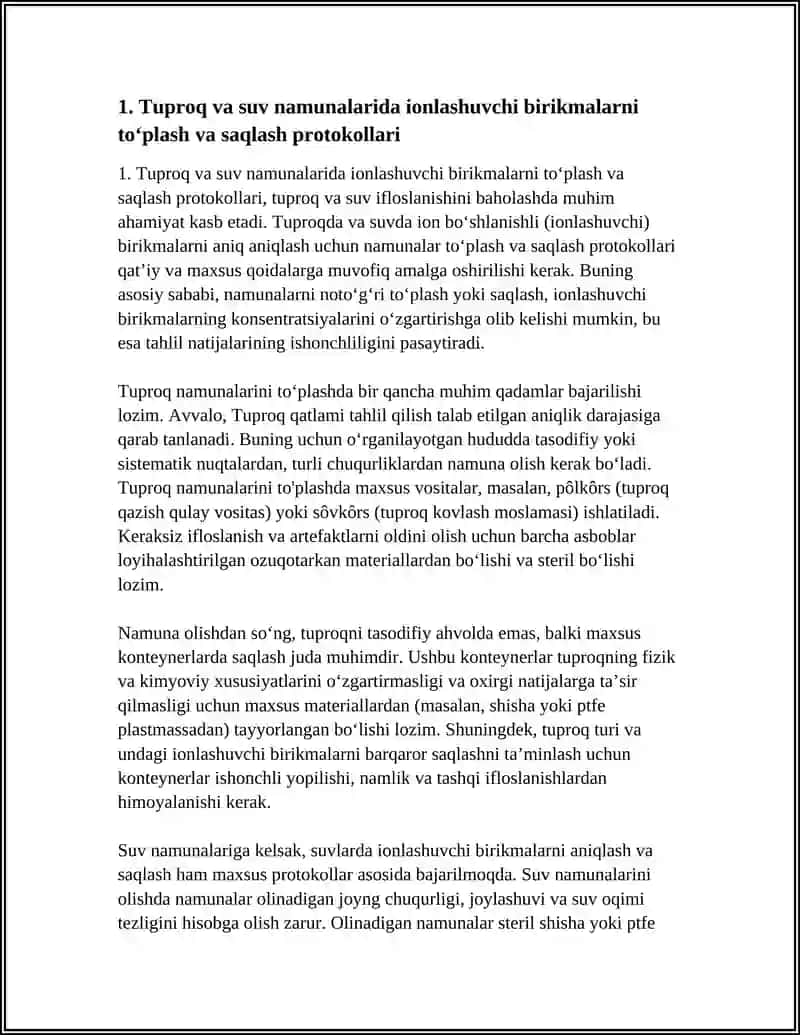 Tuproq va suvning iflosanishida ion bo'g'lanishli birikmalarni aniqlovchi usullar 4