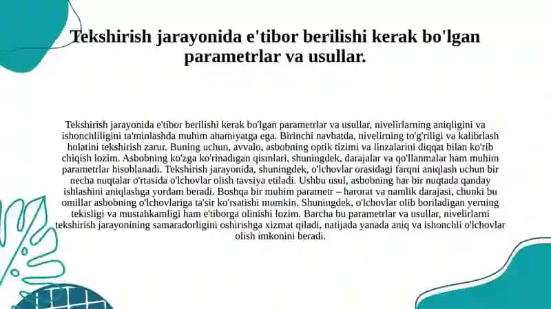Nivelirlarni tekshirish va sozlash amallarini bajarish. 4
