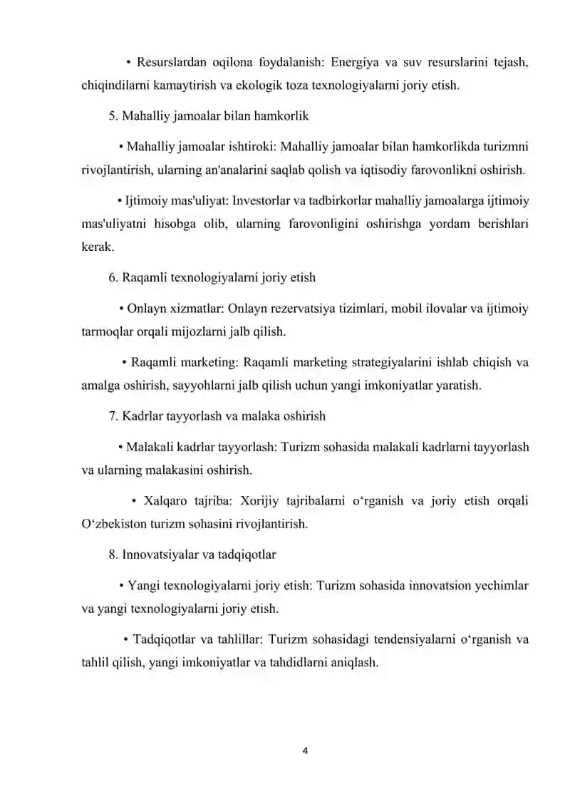 Turizm faoliyati samaradorligini oshirish yo‘llari 4