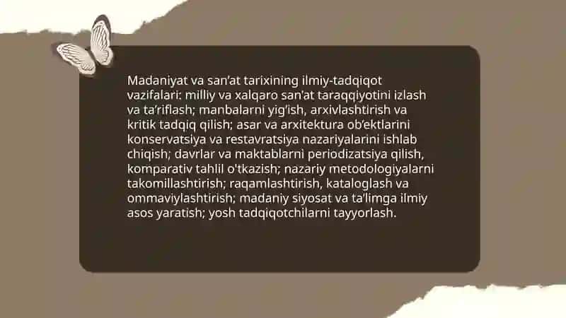 Madaniyat va san’at tarixi fanining maqsad va vazifalari 4