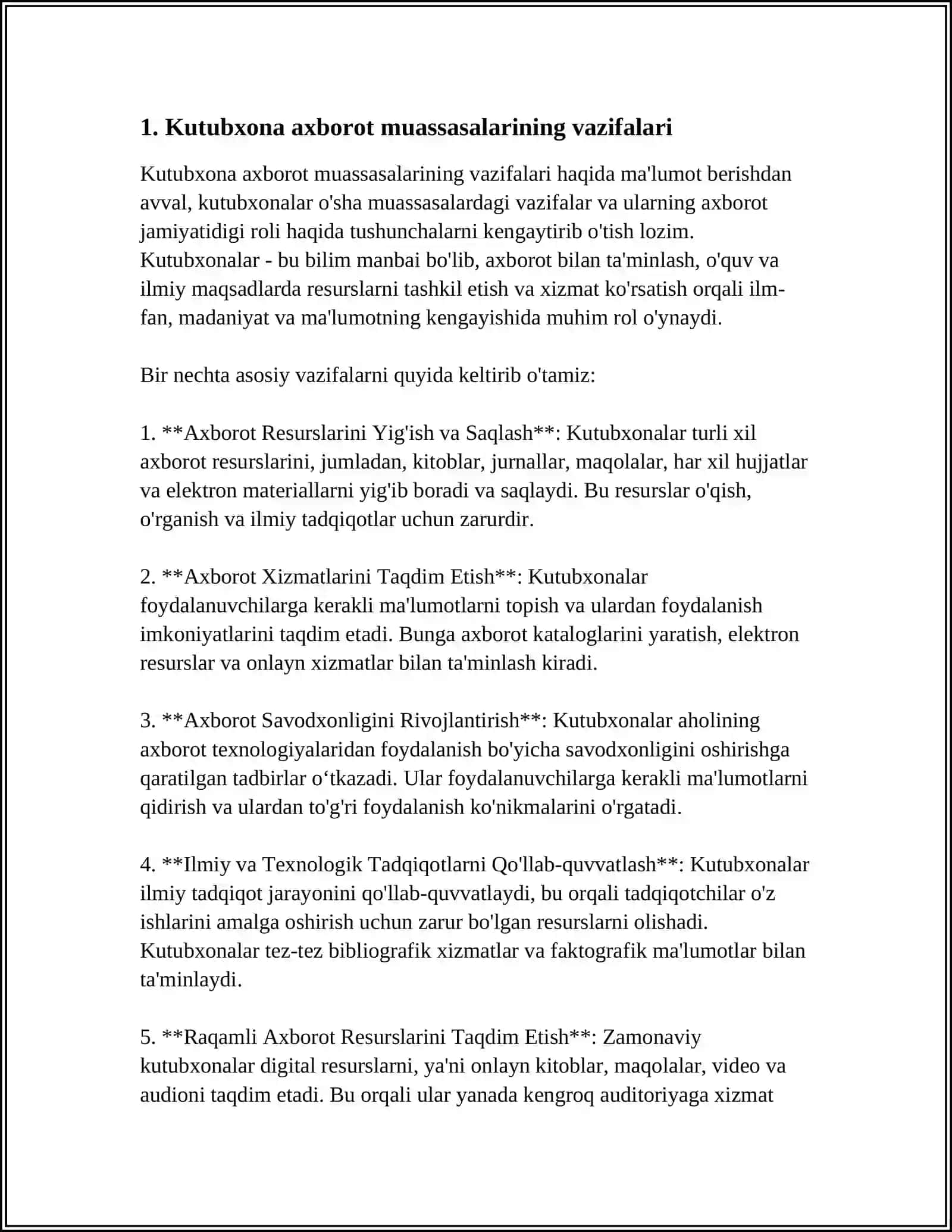 Kutubxona axborot muassasalarida oʻtkaziladigan ommaviy ishlar ularning vazifalari turlari xususiyatları 4