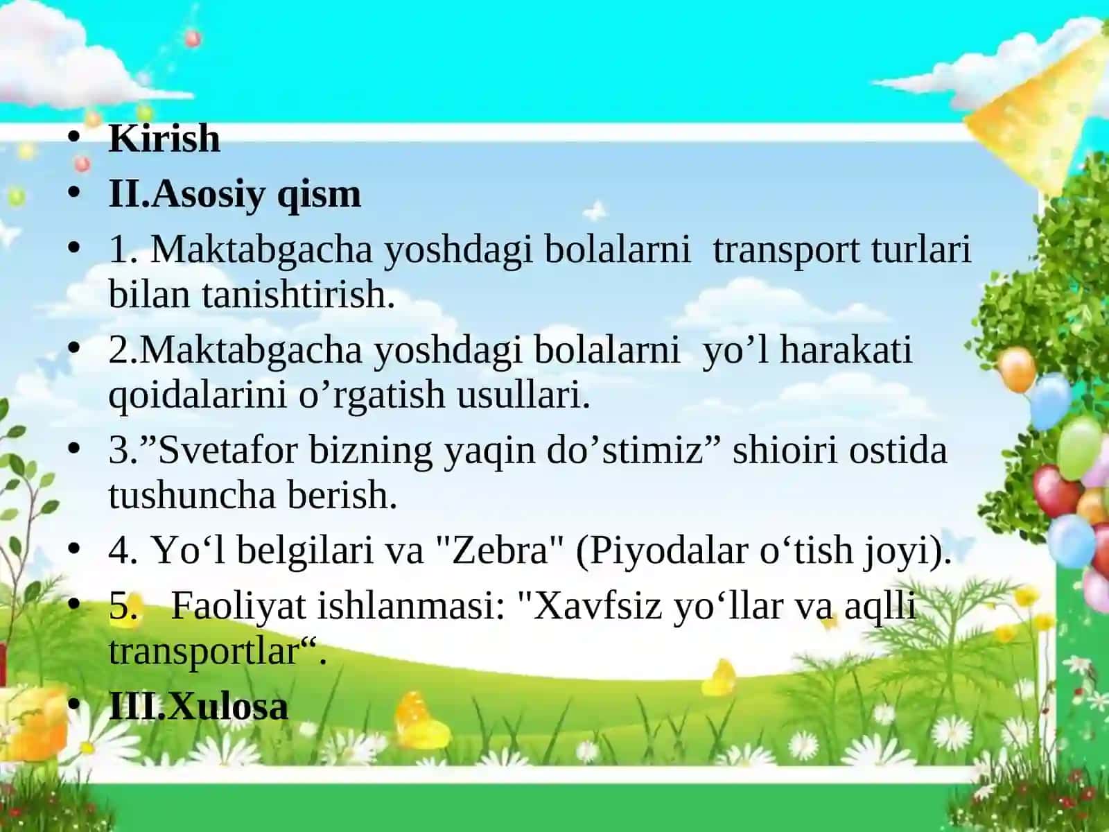 Maktabgacha yoshdagi bolalarni transport turlari va yo’l harakati qoidalari bilan tanishtirish 4