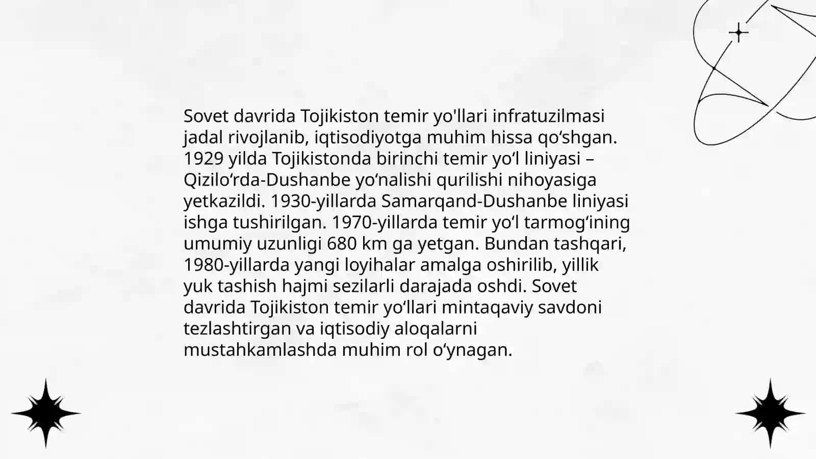 Tojikiston temir yoʻllari tarixi va bugungi kuni 4