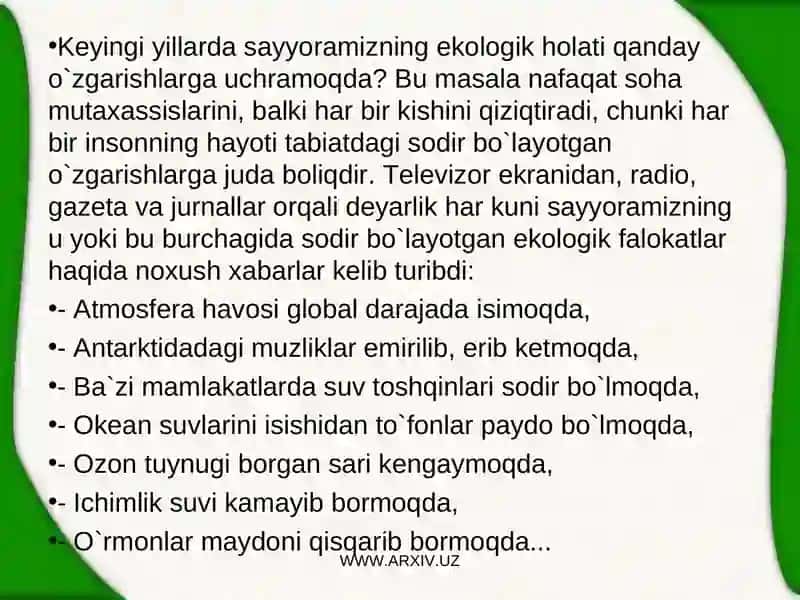 Mintaqaviy ekologik muammolar va ularning kelib chiqish sabablari 4