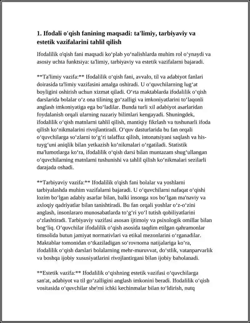 IFODALI O'QISH FANINI MAQSADI VA VAZIFALARINI TO'LIQ TAHLIL QILISH 4