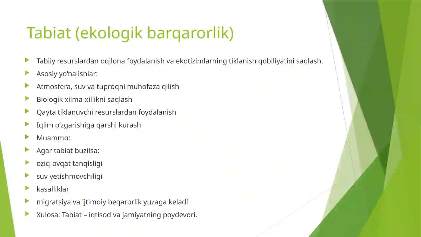 Tabiat, jamiyat va iqtisodiy rivojlanishning barqarorligi 4