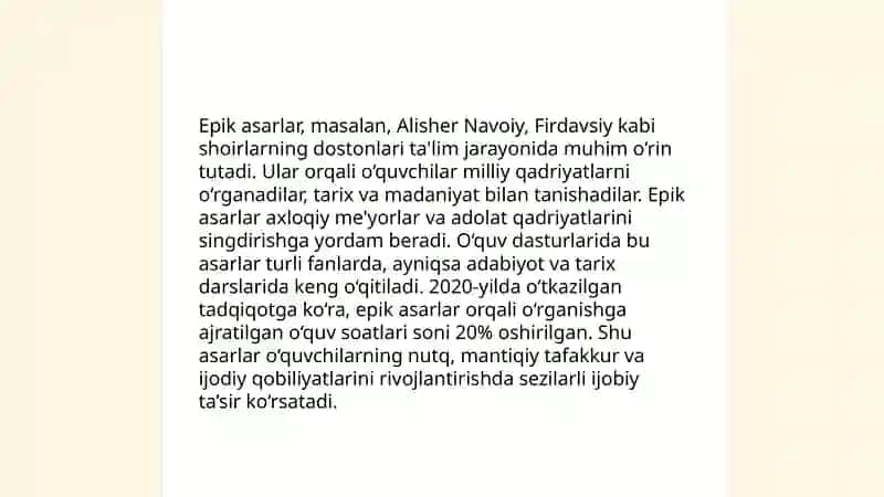 Boshlang'ich sinfda epik asarlar ustida ishlash 4