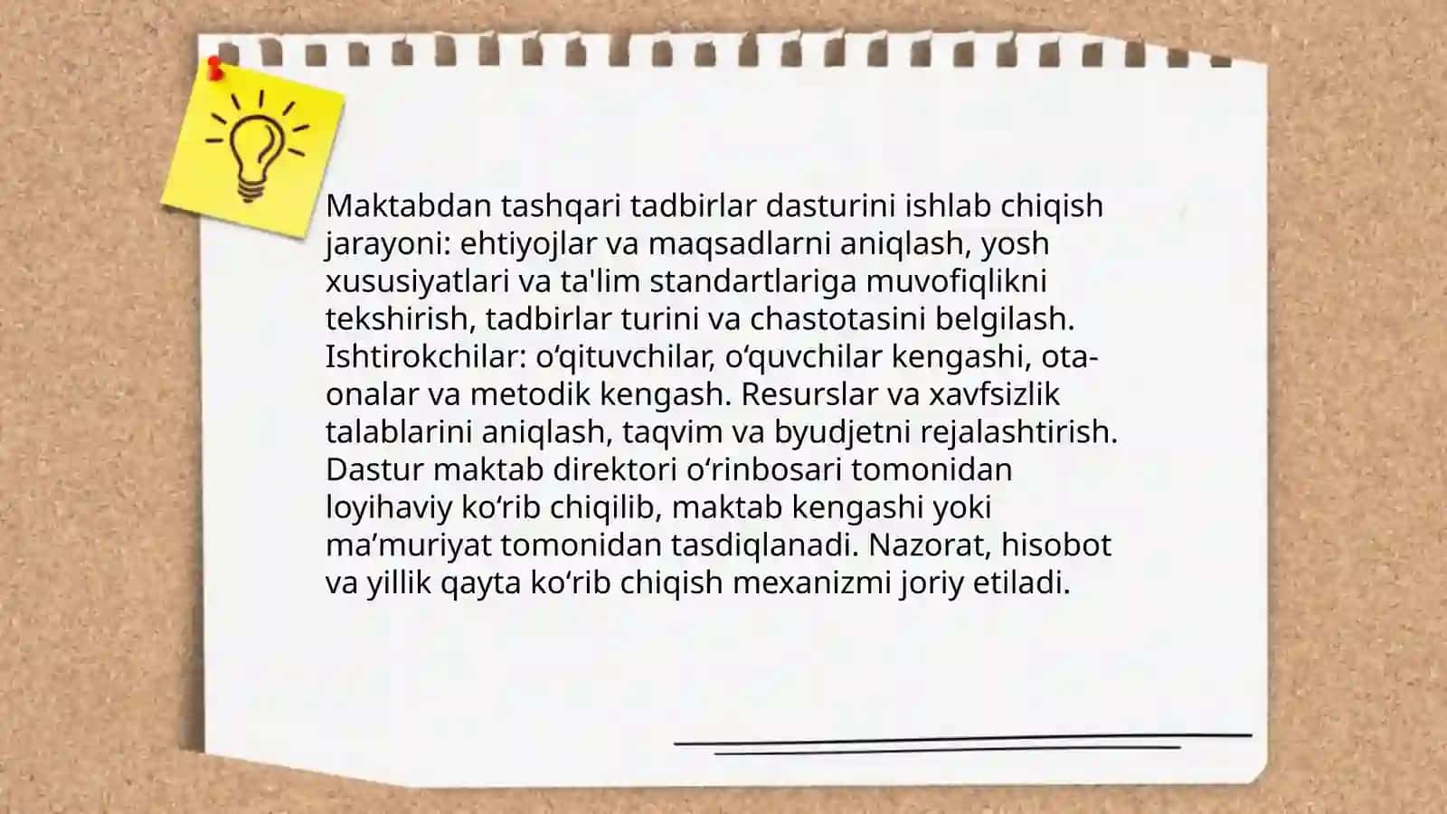 Direktor o‘rinbosarining sinfdan tashqari tarbiyaviy ishlarni rejalashtirish metodikasi 4