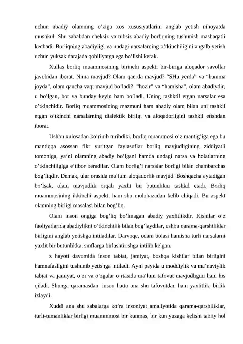 Falsafa va tabiiy ilmiy fanlarda borliqning mohiyatiga oid konsepsiyalar 4