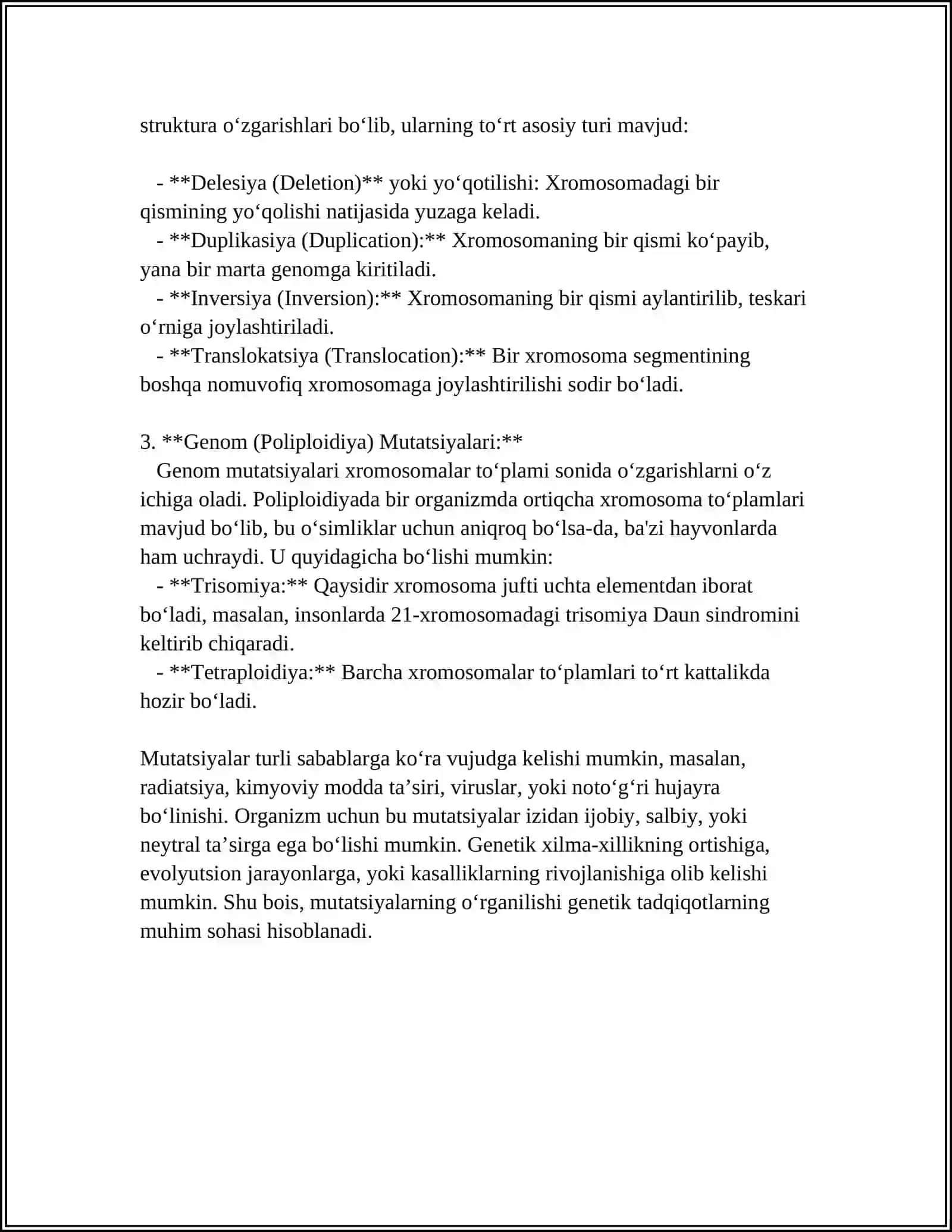 GEN YOKI NOʻXATLI MUTATSIYALAR. MUTATSIYA VA DNK REPARATSIYASINING MOLEKULYAR MEXANIZMLARI 4