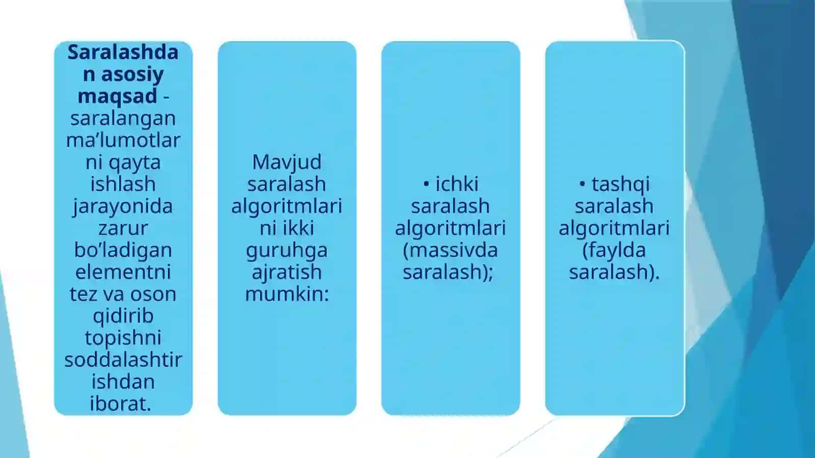 Saralash usullari 4