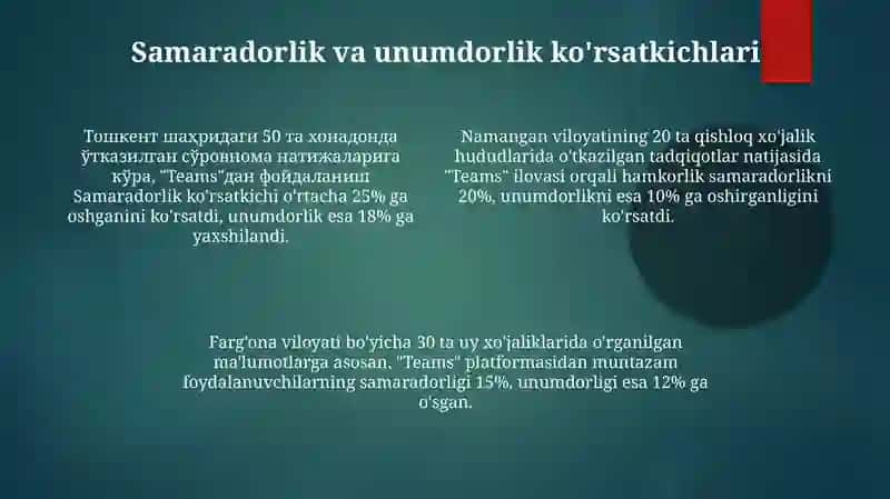 Turli zonalardagi jamoalardan hòjalikdan foydalanish 4