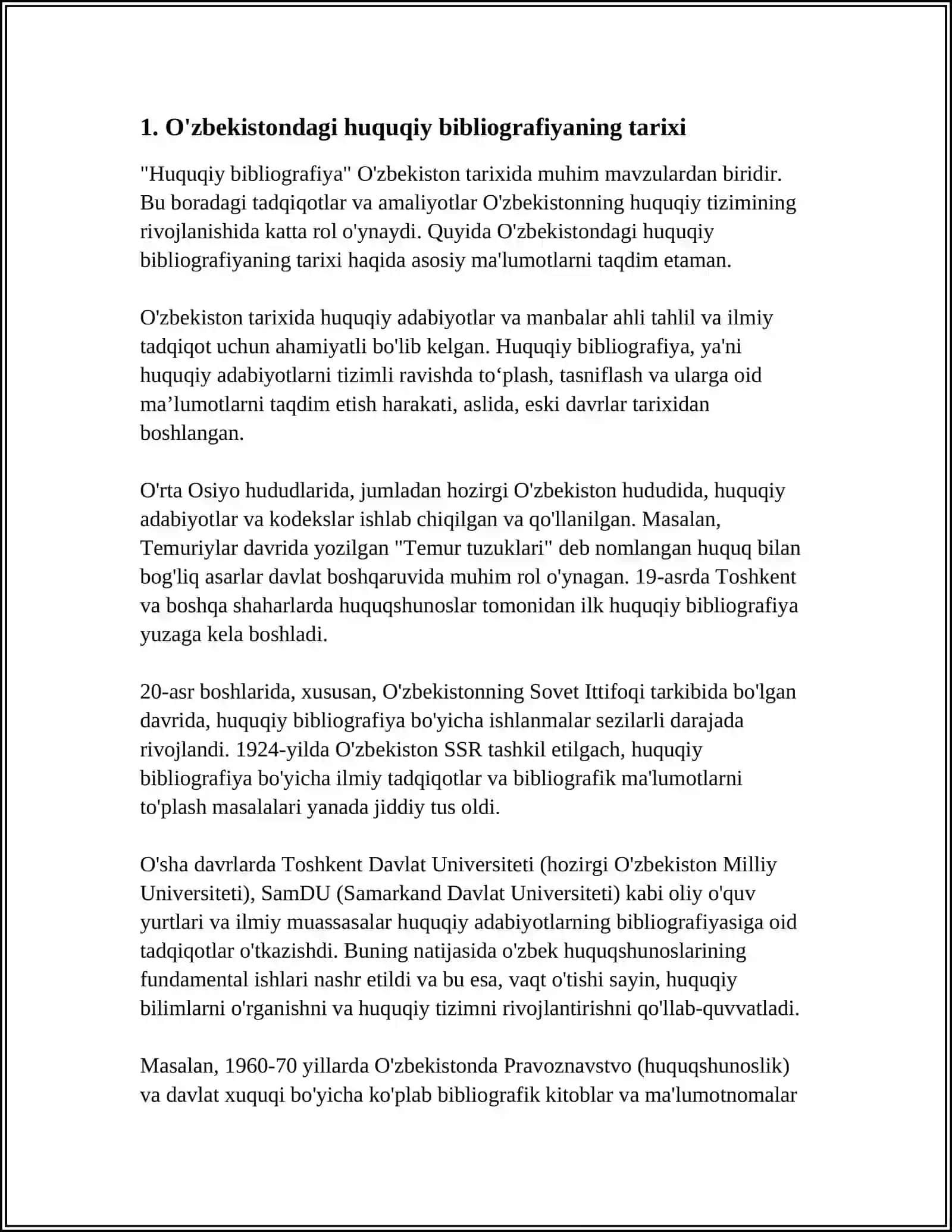 ÔZBEKISTONDAGI HUQUQIY BIBLIOGRAFIYA:TARIX VA RIVOJLANISH HOZIRGI TENDENTSIYALARI VA MUAMMOLAR 4
