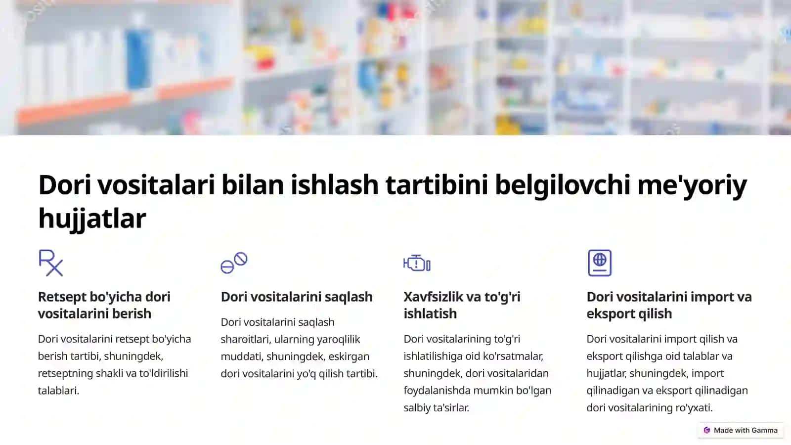 DORIXONA VA FARMATSEVTIK TASHKILOTLAR ISHINI YURITISHDA ME'YORIY XUJJATLAR 4