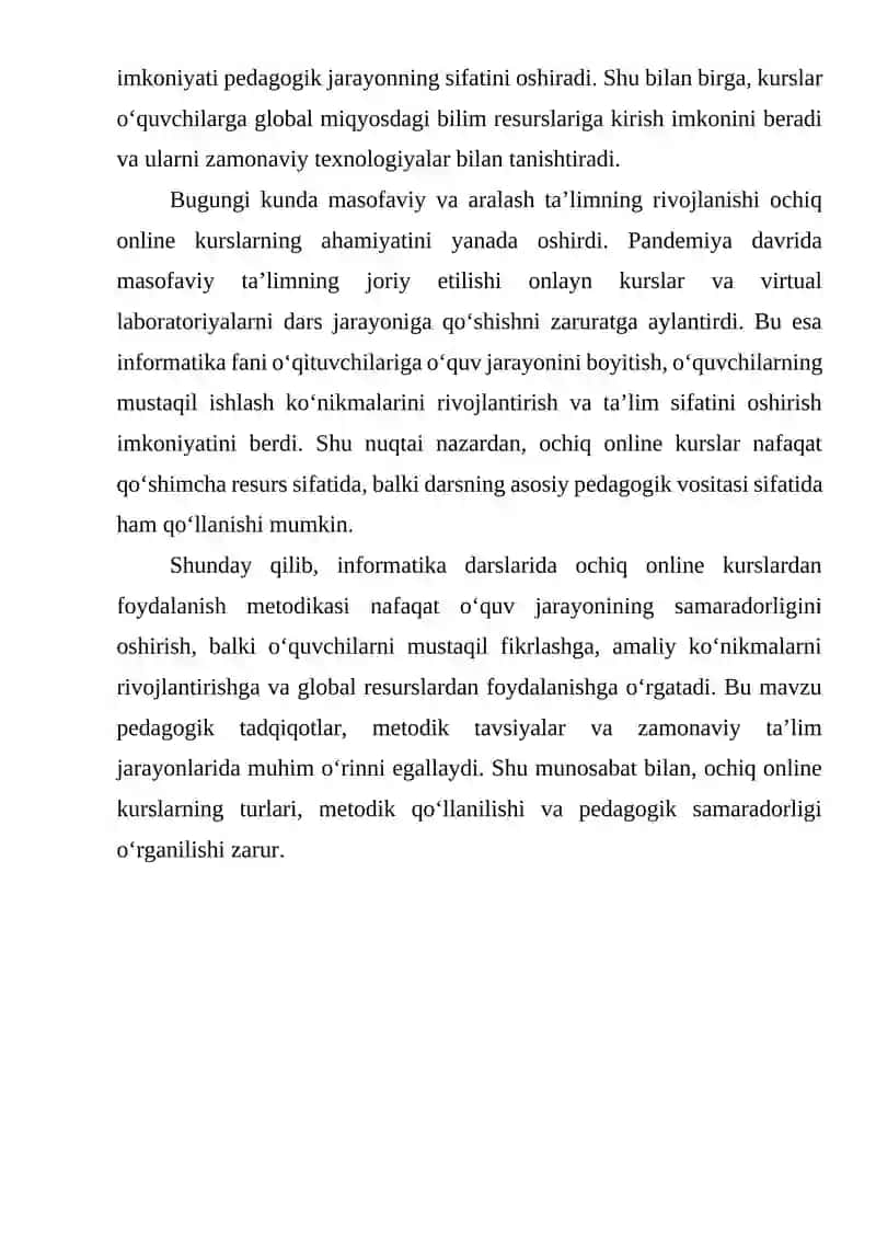 INFORMATIKA DARSLARIDA OCHIQ ONLINE KURSLARDAN FOYDALANISH METODIKASI 4