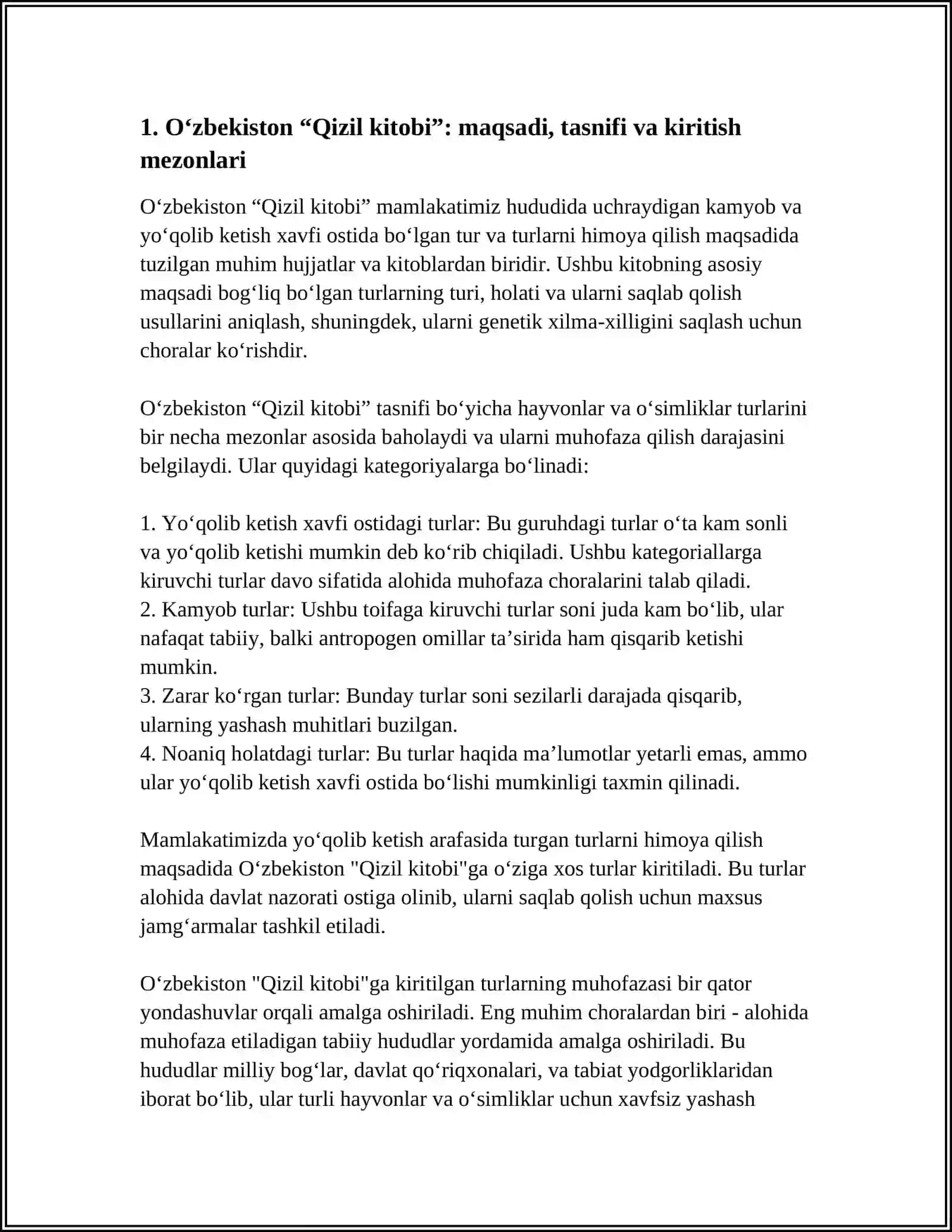 O‘zbekiston “Qizil kitobi”: maqsadi, tasnifi va kiritish mezonlari 4