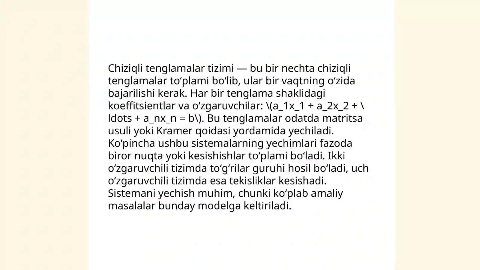 Bir o'zgaruvchli tenglamalar bilan yechiladigan murakkab masalalarni yechishga o'rgatish 4