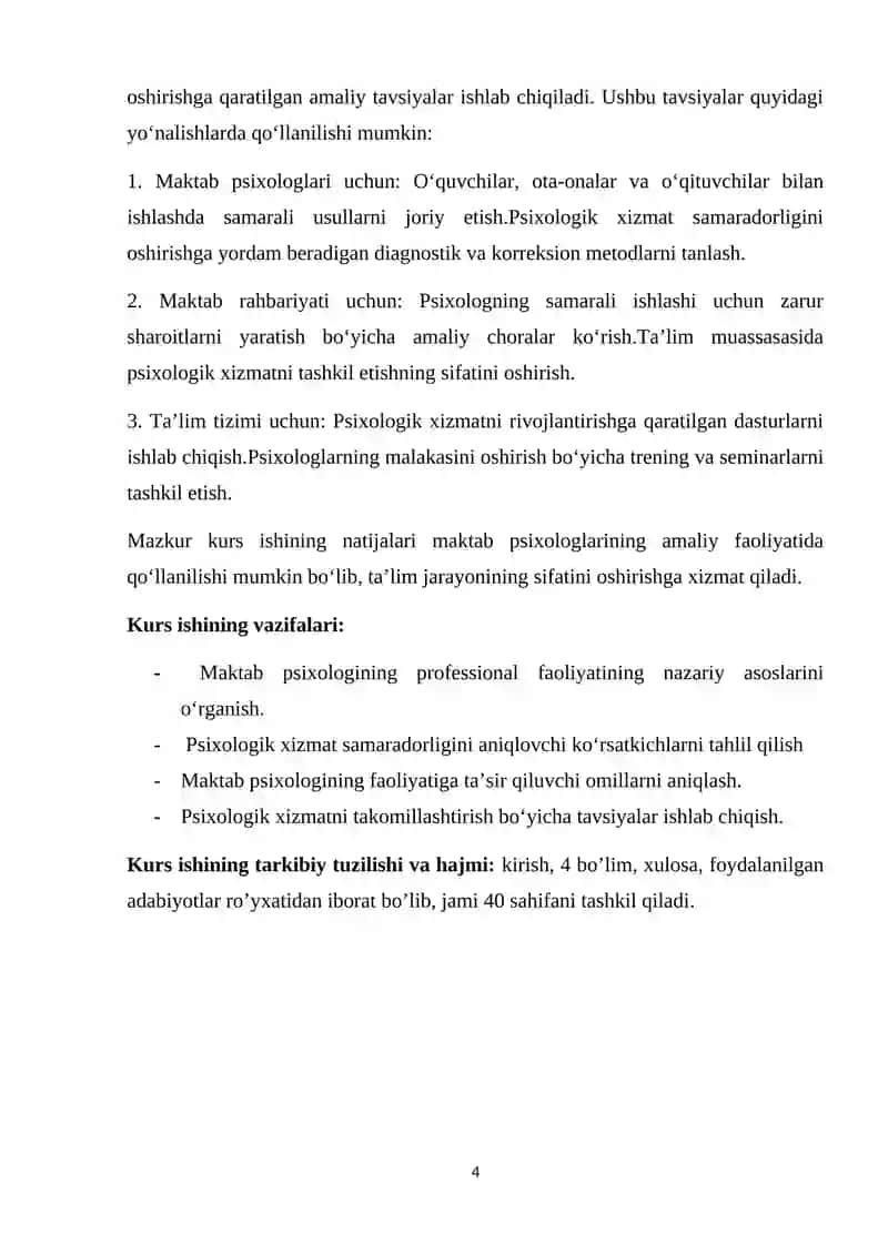 Maktab psixologining professional faoliyatini samaradorligi ko’rsatkichlari va shartlari 4