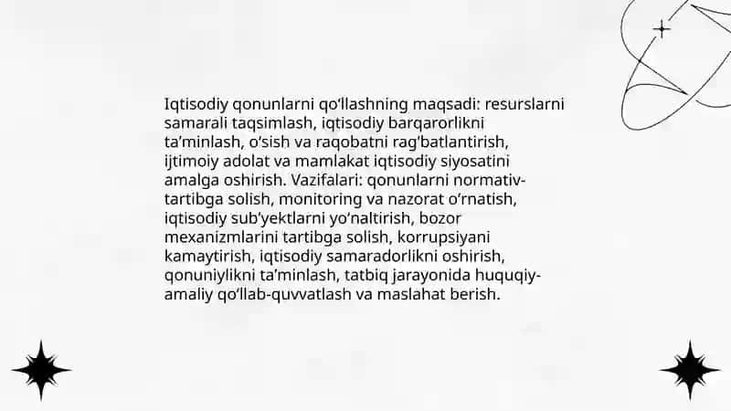 Iqtisodiy qonunlar tizimidan foydalanishning asosiy elementlari va bosqichlari 4