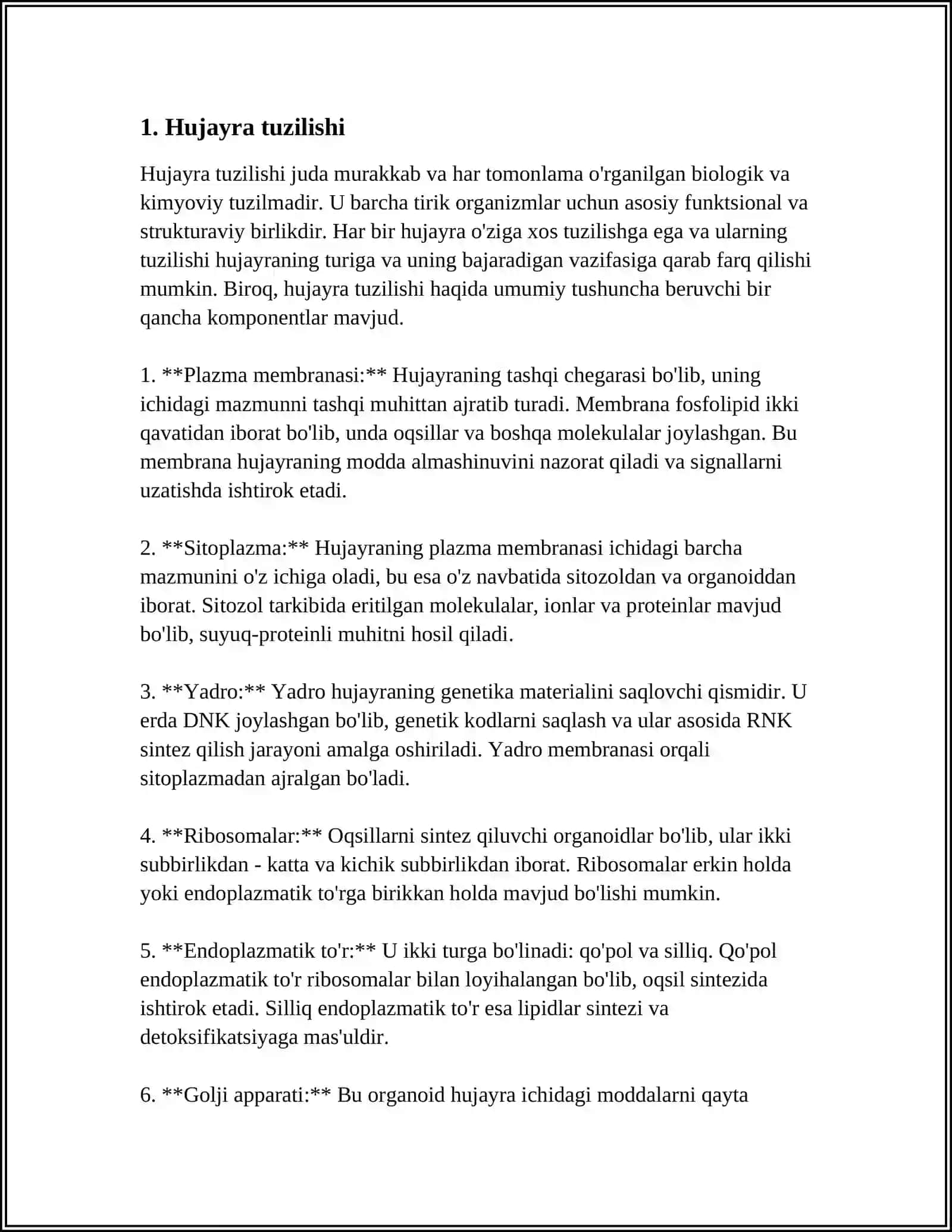 HAYOTNING HUJAYRA DARAJASIDAGI UMUMBIOLOGIK QONUNIYATLARNI ÒRGANISH 4