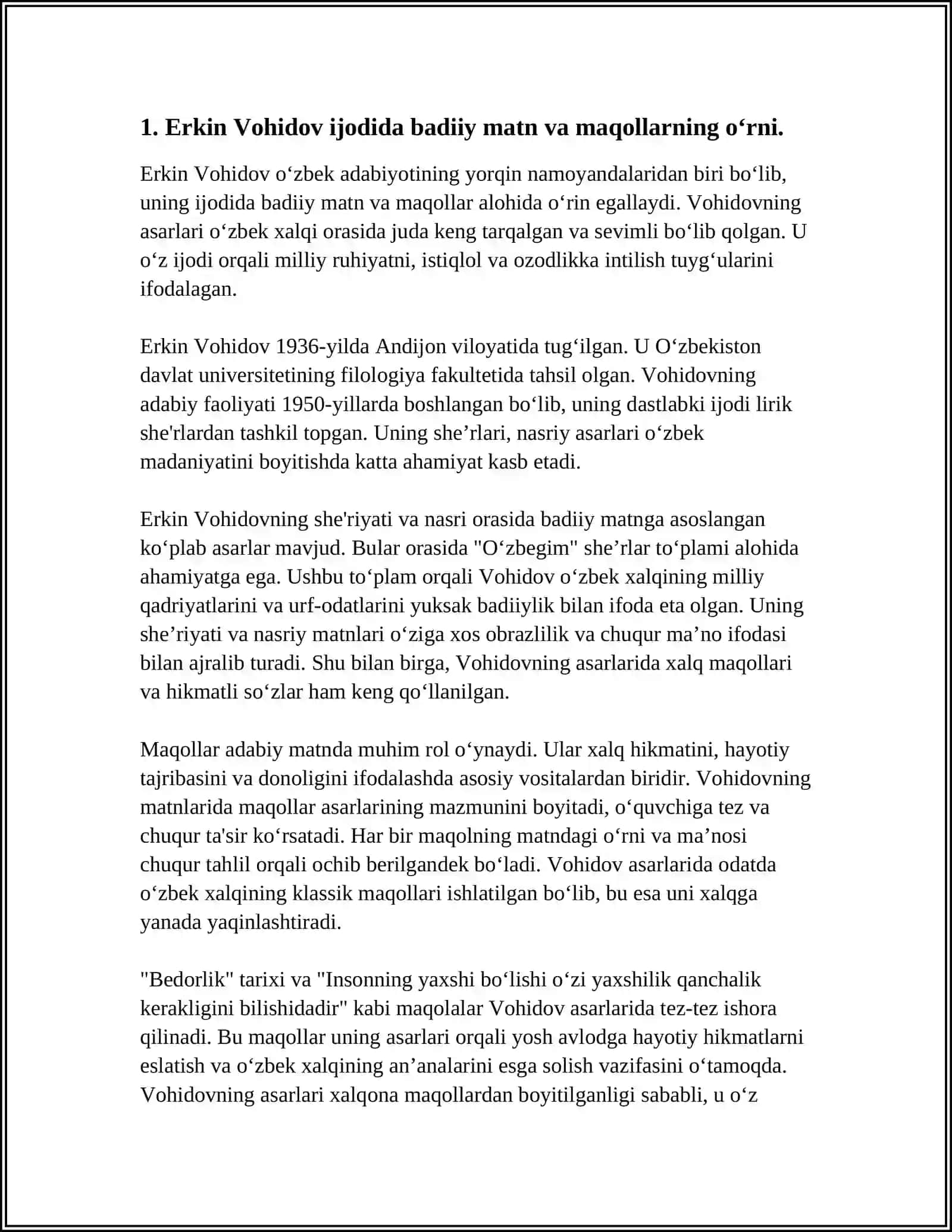 BADIIY MATNDA MAQOL VA MATALLARDAN FOYDALANISH ERKIN VOHIDOV ASARLARI MISOLIDA 4