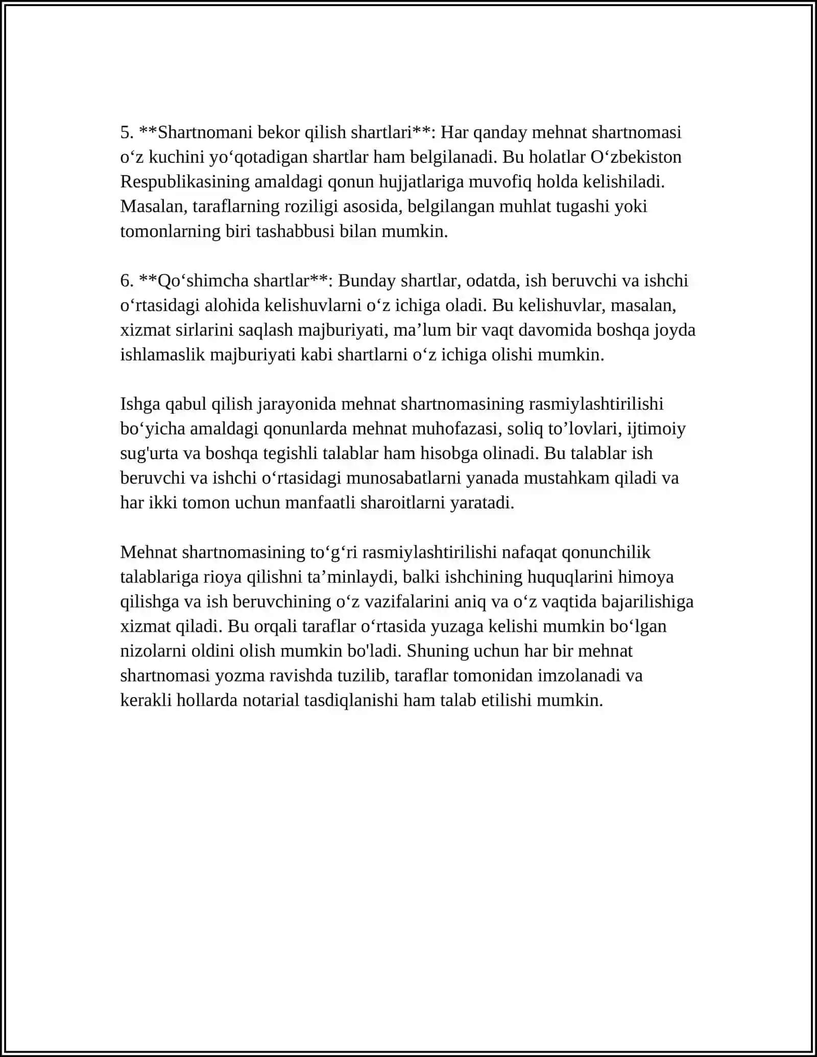 MEHNAT VA ISH HAQINI DASTLABKI XUJJATLARDA RASMIYLASHTIRISH 4