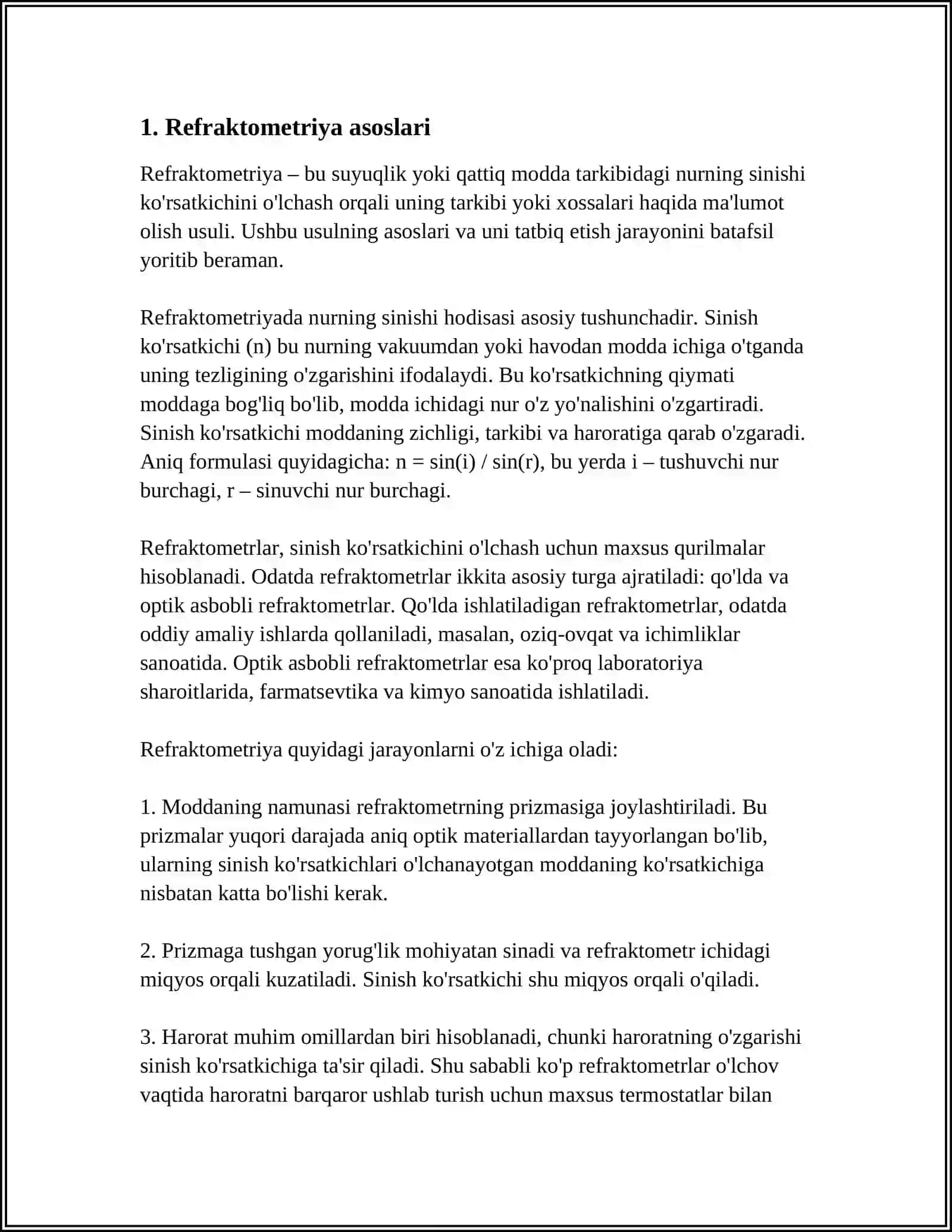 REFRAKTOMETR YORDAMIDA SUYUQLIKLARNING SINDIRISH KOʻRSATKICHINI ANIQLASH 4
