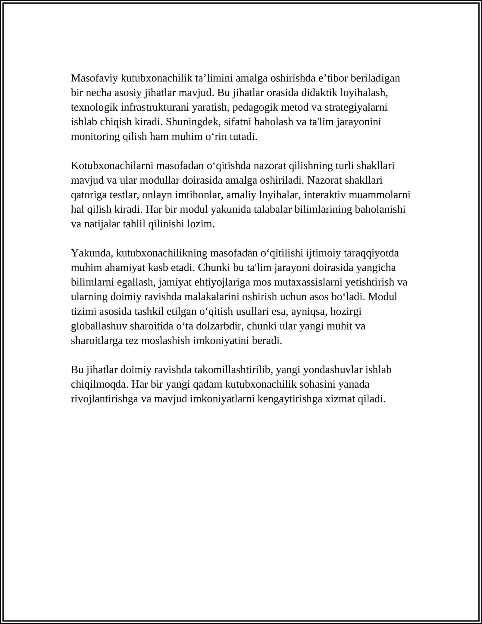 MODUL TIZIMI ASOSIDA KUTUBXONACHILARNI MASOFADAN O‘QITISH 4