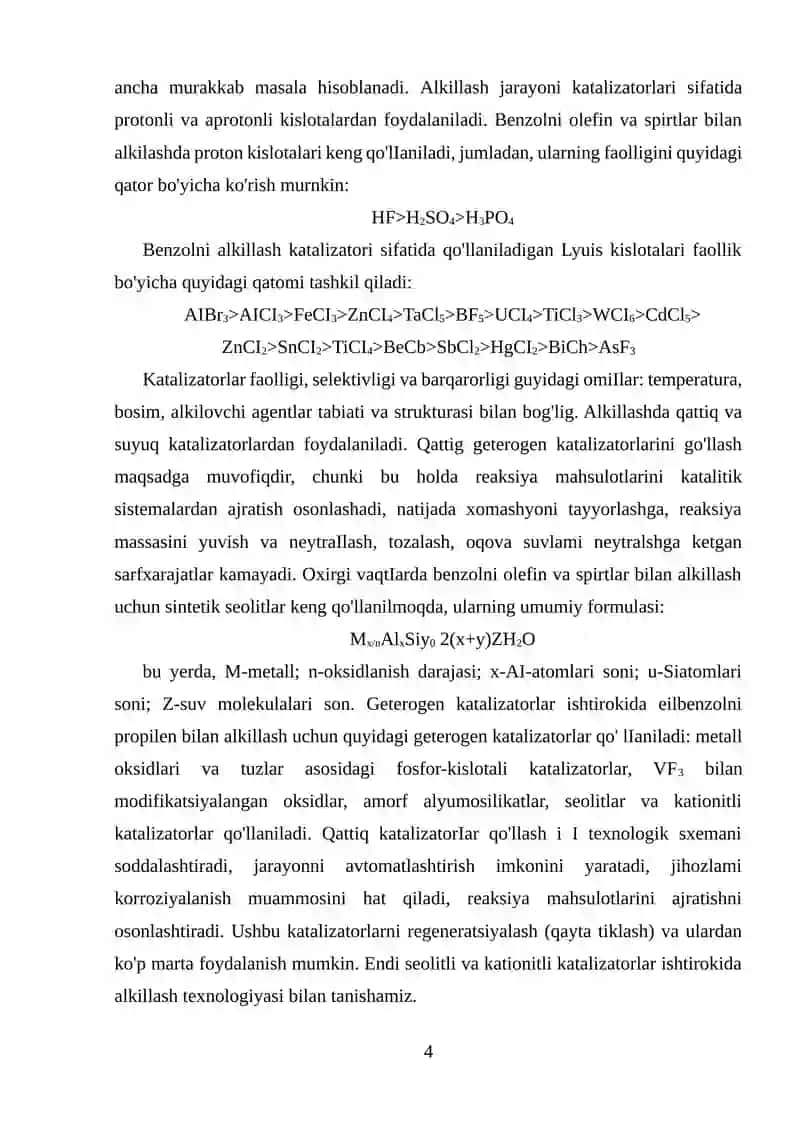 Alkillash jarayonlari va katalizatorlari 4