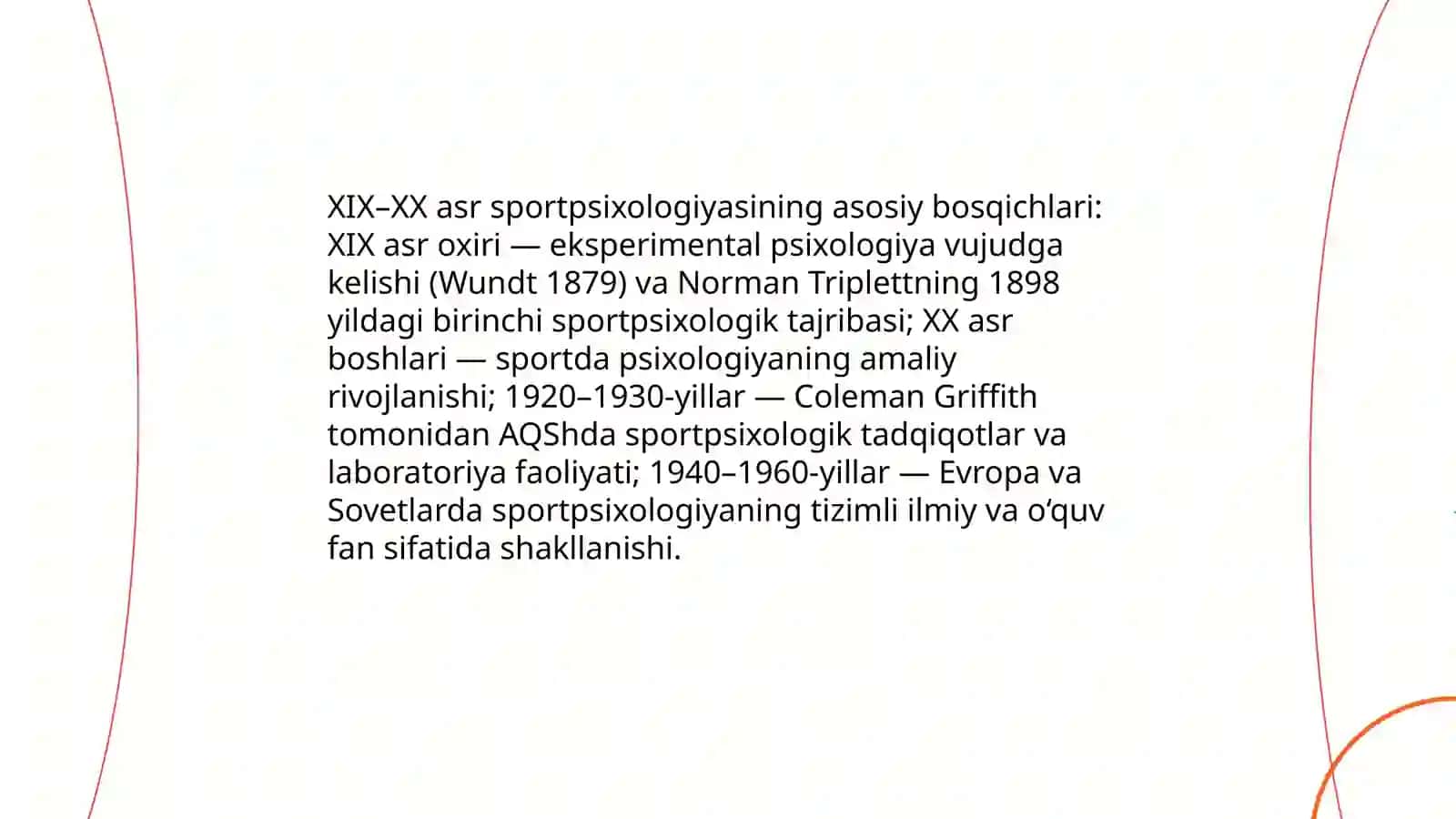 Sport psixologiyasi fanini vujudga kelishi, tarixiy rivojlanishi hamda oʻquv va ilmiy fan sifatida oʻqitilishi 4